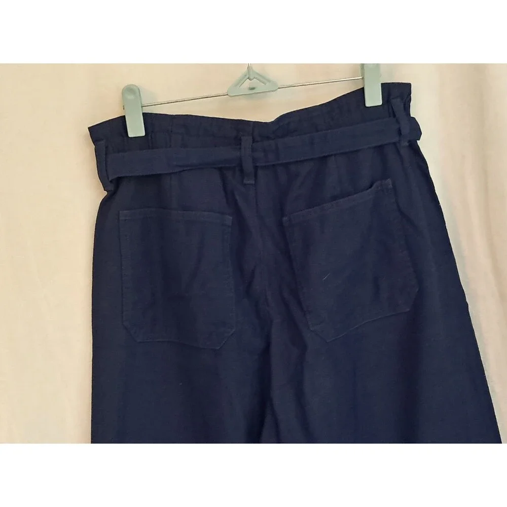 NEW J. Crew Twill Paper Bag Full Length Pant Dark Blue Cotton Belt CL241 Size 8